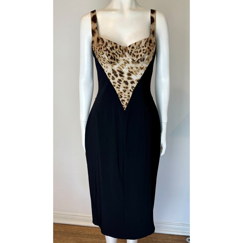 2003 Roberto Cavalli Black Lace Up Cheetah Print Dress